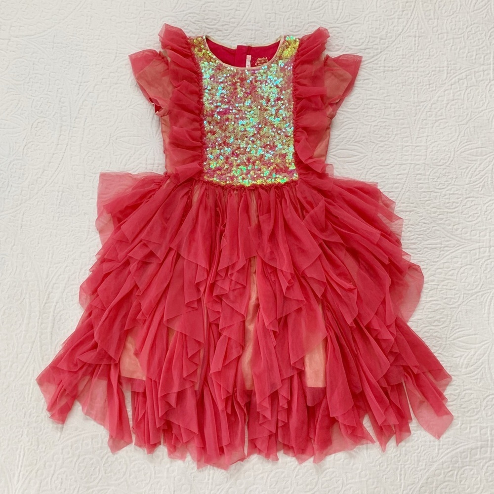 Billieblush Girls' Tiered Tutu Party Dress, Pink with Pearlescent Sequins